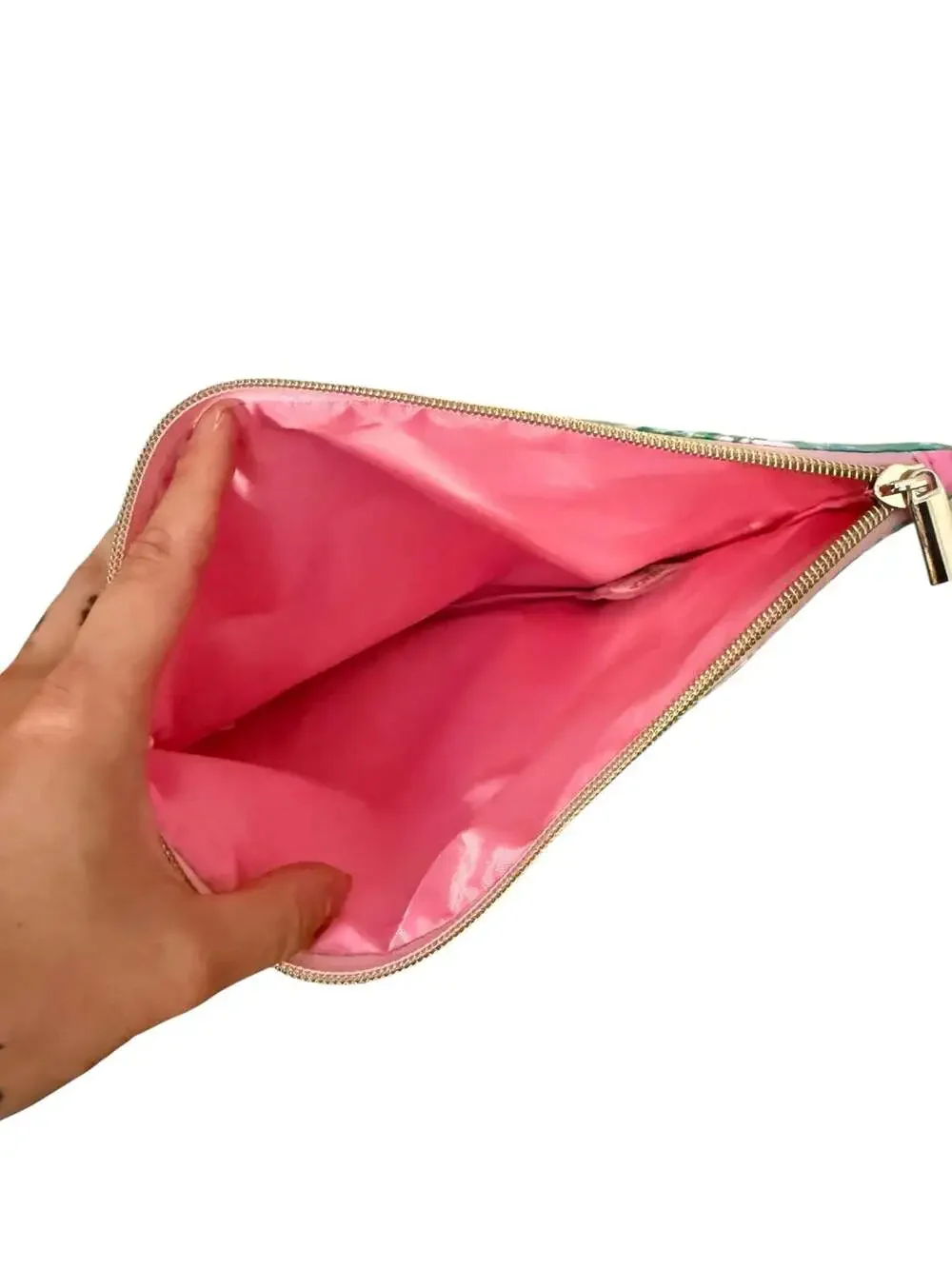 Lilly Pulitzer Beach Day Pouch in Pink and Green Tropical Print